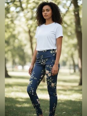 Aeropostale Navy Floral Pocket Leggings